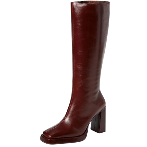 Dsevht Dark Red Leather Knee High Boots